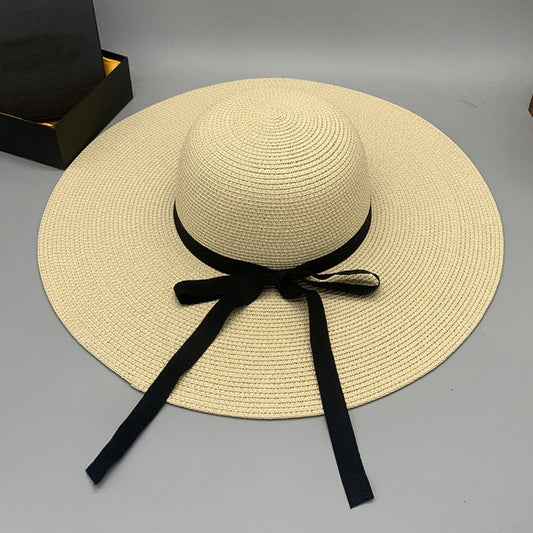 Bow Paper Braided Wide Brim Hat